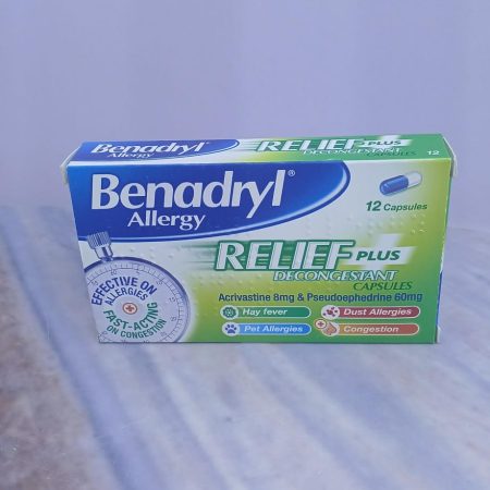 BENADRYL ALLERGY RELIEF PLUS DECONGESTANT CAPSULES X 12 CAPSULES